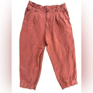 MADEWELL Linen-Blend Paperbag High-Rise Cropped Pants Sz M Pockets Belt Loops